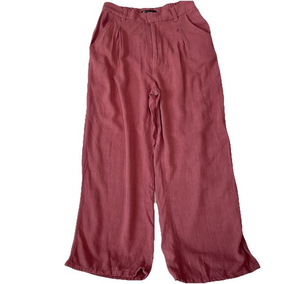 ASOS Women's Linen Blend Pants Pleated Paper Bag Flowy Dusty Rose Pink Size 6 US - Picture 1 of 4